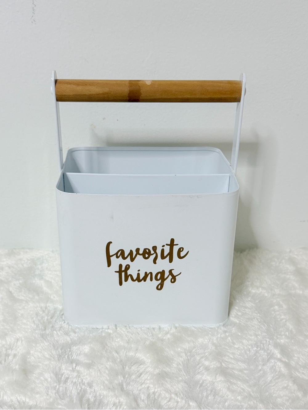 White & Wood Utensil Caddy - "Favorite Things" Kitchen Organizer